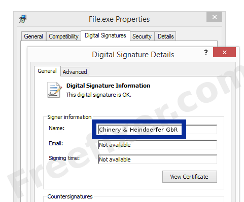 Screenshot of the Chinery & Heindoerfer GbR certificate